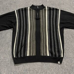 Vintage Stacey Adams Black Striped 1/4 Zip Sweater Cotton Blend